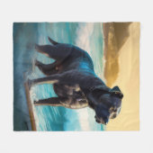 ケインコルソビーチ絵を描サーフィン フリースブランケット (正面(横))