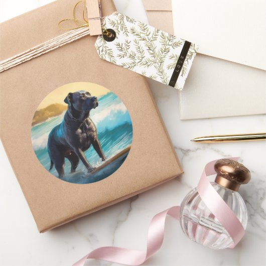 ケインコルソビーチ絵を描サーフィン ラウンドシール (ギフト)