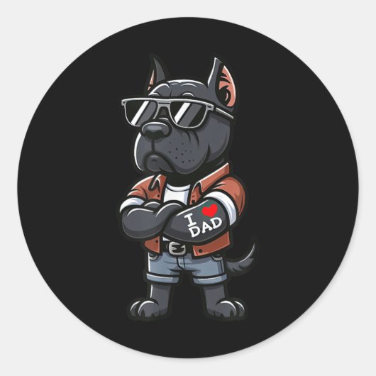 ケインコルソIラブパパおもしろい犬タトゥー ラウンドシール (正面)