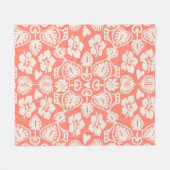 ケオーニハワイアンモンステラリーフダマスコーラル フリースブランケット (正面(横))