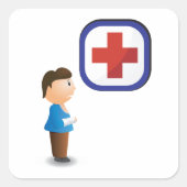 ケガ少年の病院気にの正方形ステッカー スクエアシール (正面)