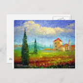 ケシが付いているタスカニーHIlside ポストカード (正面/裏面)