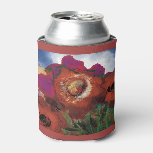 ケシで飾られた缶クーラー赤 缶クーラー (缶正面)