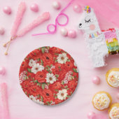 ケシとカモミール赤と白の花 ペーパープレート (パーティー)