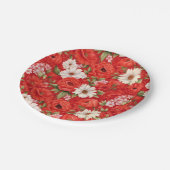 ケシとカモミール赤と白の花 ペーパープレート (アングル)