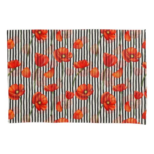 ケシとストライプケシ 枕カバー (正面)