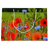 ケシとトウモロコシの花のリアルな風景アート ラージペーパーバッグ (正面)