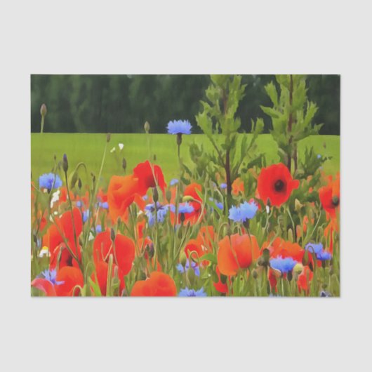 ケシとトウモロコシの花のリアルな風景アート 薄葉紙 (正面)