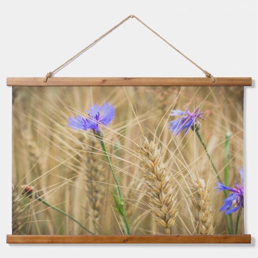ケシとトウモロコシの花を持つ小麦畑 吊り下げ型タペストリー (正面2)
