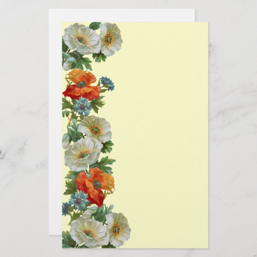 ケシとトウモロコシの花フローラアート文房具 便箋 (正面/裏面)