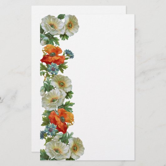 ケシとトウモロコシの花フローラアート文房具 便箋 (正面/裏面)