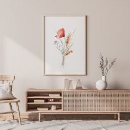 ケシとワイルドフラワーの水彩 ポスター