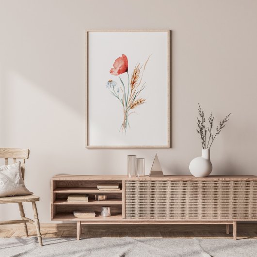 ケシとワイルドフラワーの水彩 ポスター