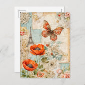 ケシと蝶とエッフェル塔 シーズンポストカード (正面/裏面)