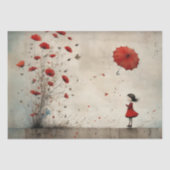 ケシと赤い傘を持つ女の子 – デコページ –  薄葉紙 (正面)