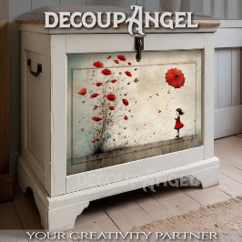 ケシと赤い傘を持つ女の子 – デコページ –  薄葉紙