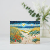 ケシと足跡のある沿岸の砂丘 シーズンポストカード (スタンド正面)