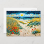 ケシと足跡のある沿岸の砂丘 シーズンポストカード (正面/裏面)