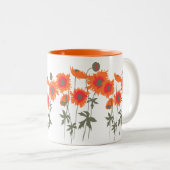 ケシのオレンジと緑のグラフィックアートフローラマグ ツートーンマグカップ (正面右)