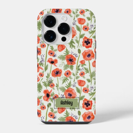 ケシのオレンジの花柄 iPhoneケース (裏面)