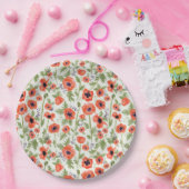 ケシのオレンジ色の水彩パターン ペーパープレート (パーティー)