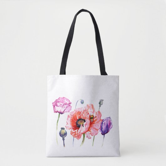 ケシのケシ分野の花、花の水彩画の芸術 トートバッグ (正面)