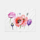 ケシのケシ分野の花、花の水彩画の芸術 フリースブランケット (正面(横))