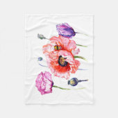 ケシのケシ分野の花、花の水彩画の芸術 フリースブランケット (正面)