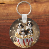 ケシのスパニエル犬の子犬たち キーホルダー (正面)