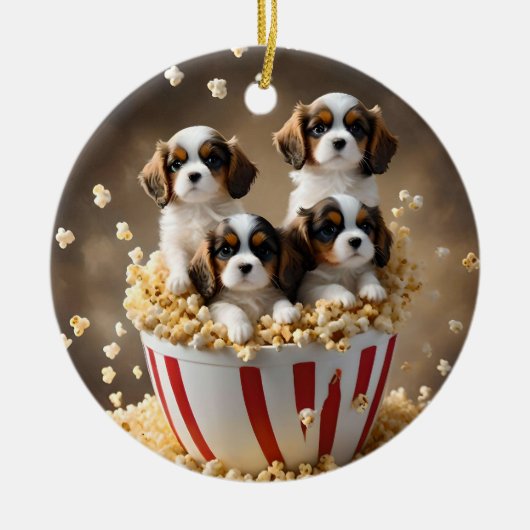 ケシのスパニエル犬の子犬たち セラミックオーナメント (正面)