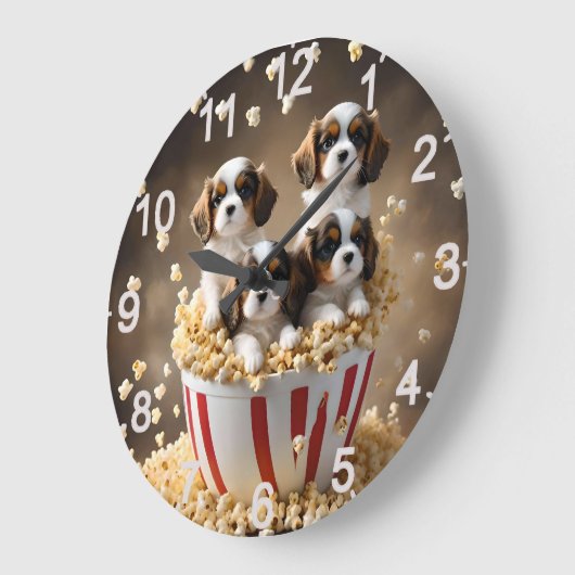 ケシのスパニエル犬の子犬たち ラージ壁時計 (傾斜)