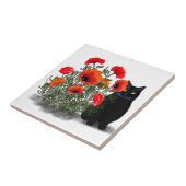 ケシのタイルが敷かれた黒猫 タイル (側面)