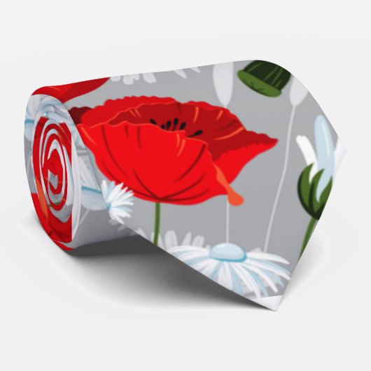 ケシのデイジーの赤い夜会服の倍はプリント味方しました ネクタイ (ロール)