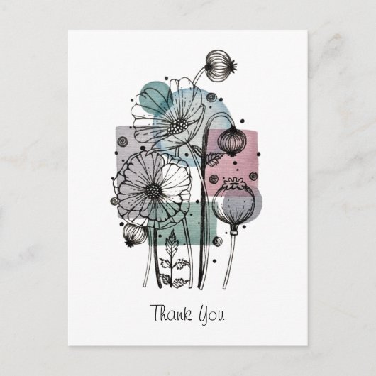 ケシのドードルと水彩葉書 ポストカード (正面)