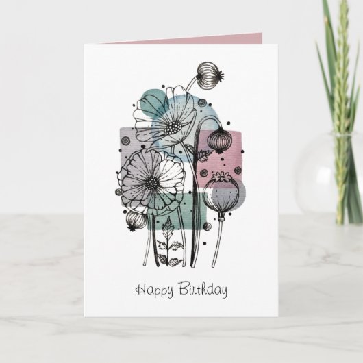 ケシのドードルのインクと水のカラーカード カード (正面)