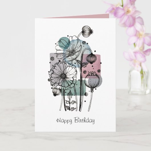 ケシのドードルのインクと水のカラーカード カード (蘭)