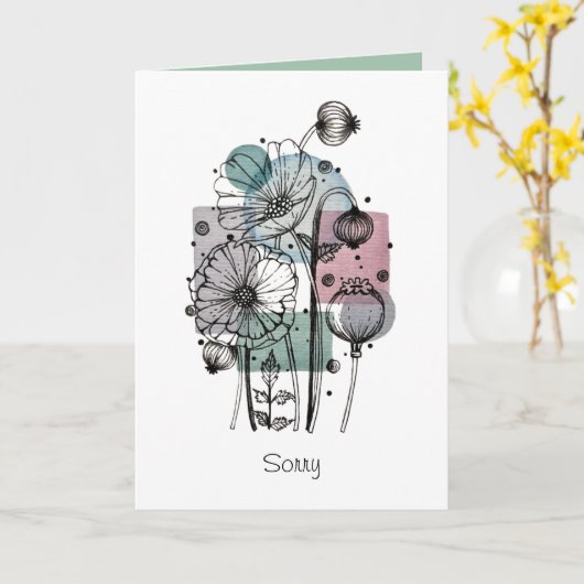 ケシのドードルのインクと水のカラーカード カード (黄色い花)