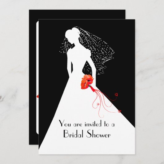 ケシのブライダルシャワーの招待状を持つシックな花嫁 招待状 (正面/裏面)