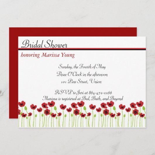 ケシのブライダルシャワーの招待状 招待状 (正面/裏面)