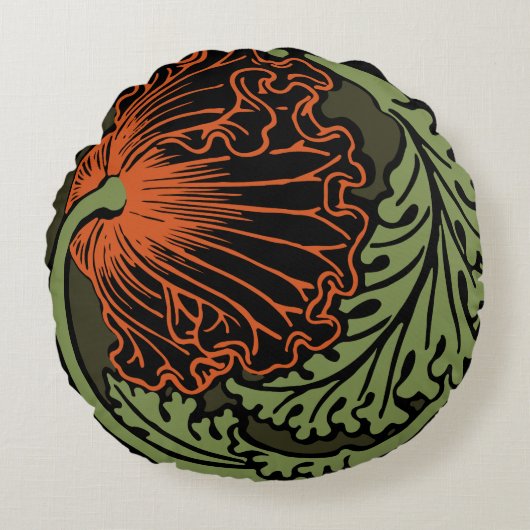 ケシのヴィグネットの円形の装飾用クッション(16") ラウンドクッション (正面)