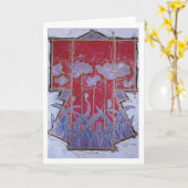 ケシの付いた赤い着物 カード (黄色い花)