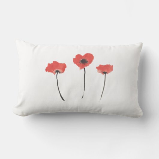 ケシの元の水彩画の絵画のデザインの列 ランバークッション (正面)