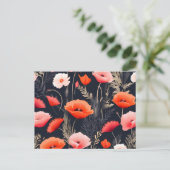 ケシの入った濃い花柄 ポストカード (スタンド正面)