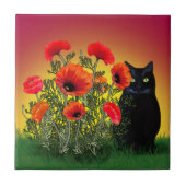 ケシの入った黒猫 タイル (正面)