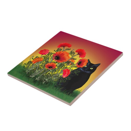 ケシの入った黒猫 タイル (側面)