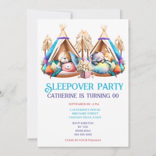 ケシの子どもたちを眠らせるテペイの漫画の動物 招待状 (正面)