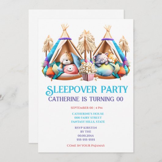 ケシの子どもたちを眠らせるテペイの漫画の動物 招待状 (正面/裏面)