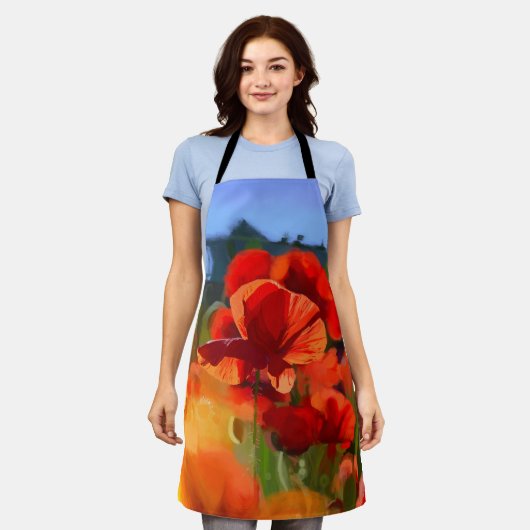 ケシの家 – 油絵 エプロン (着用した状態)