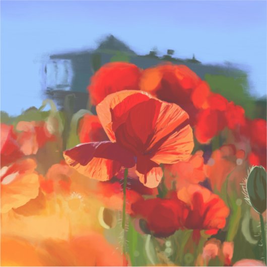 ケシの家 – 油絵 シール (正面)