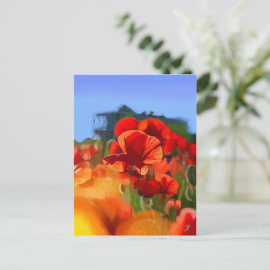 ケシの家 – 油絵 ポストカード (スタンド正面)